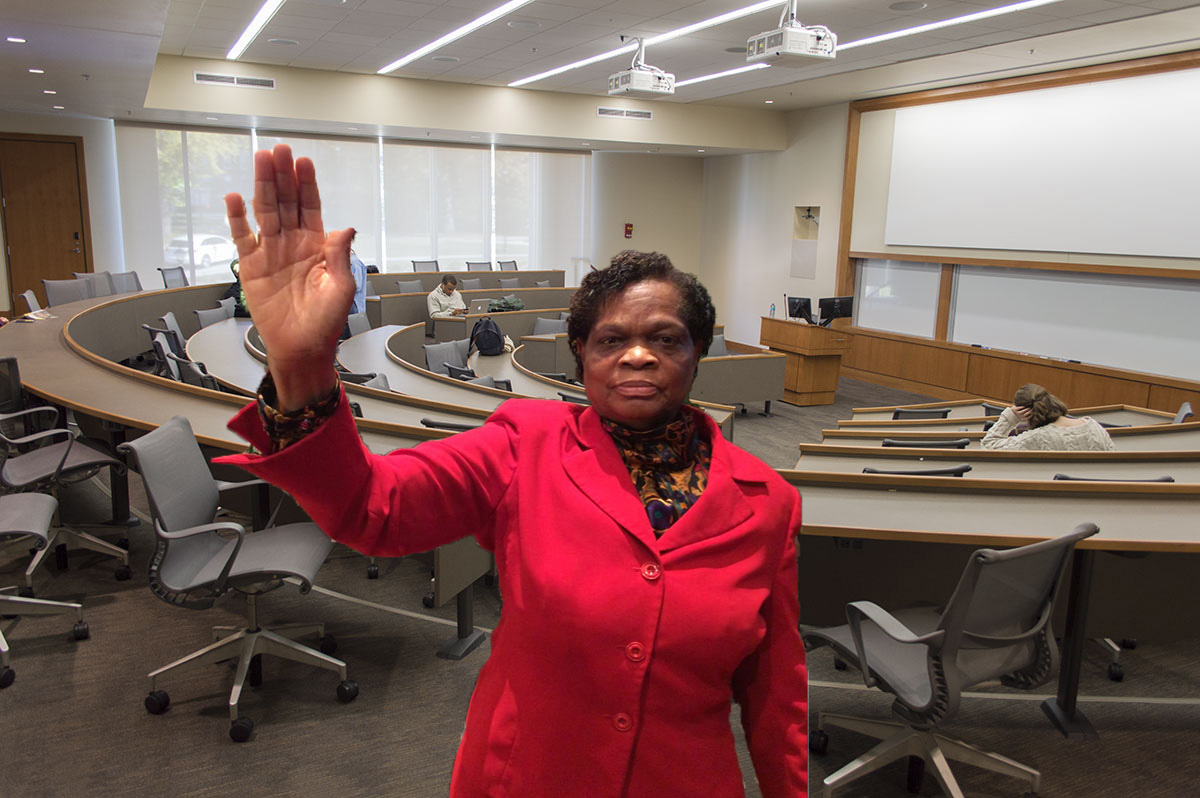 President in seminary lecture hall